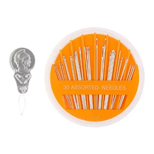 [AssortedNeedlesx1] Stainless Steel Assorted Hand Needles with Threader, Embroidery Needle, Sewing Needles, Tailoring Accessories, Sewing Accessories for Alteration (Pack of 30 Needles) (Silver)