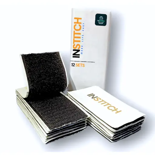 [Hook&LoopCuttedx1] Self Adhesive Hook & Loop Tape - 1 Inch x 4 Inch - Heavy Gumming On Back, Velcro Strips, Nylon Self Adhesive Hook and Loop Tape - Perfect for Home and Office Use (Black) (12)