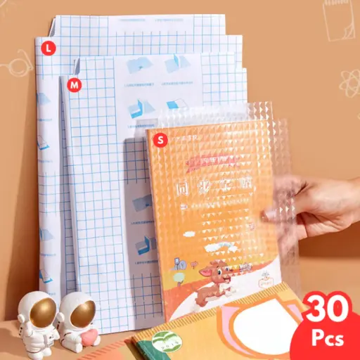 [Setof30coverx1] Transparent Self Adhesive Book Cover, Sticker Book Cover, Waterproof Book Cover, Pack of 30 Pc (3 Different Sizes), School Copy Cover (Clear)